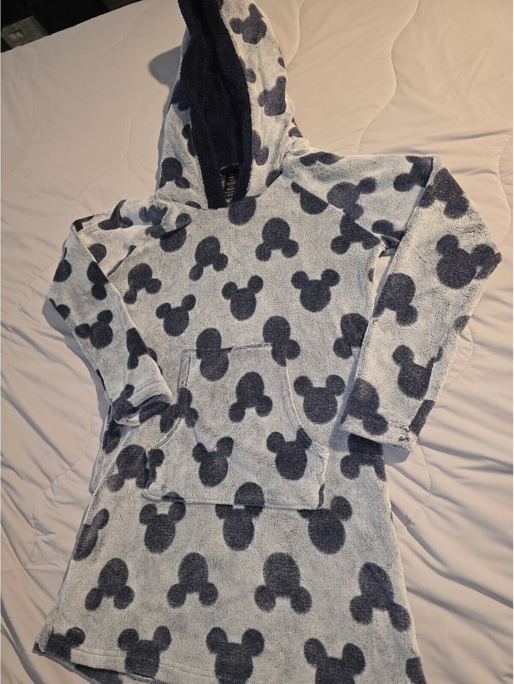 Disney Womens Mickey Mouse Fleece Lounge Hoodie (Gray & Dark Blue, Large)